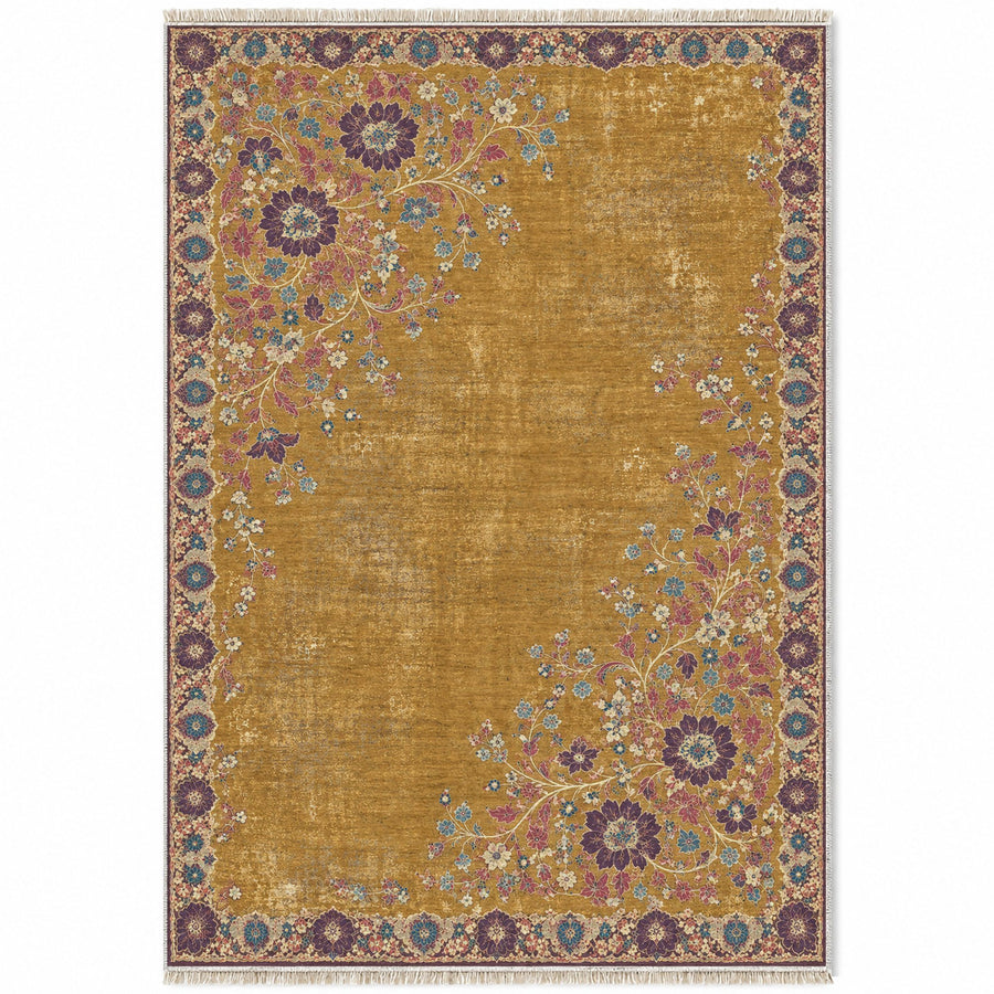 Antique Lace Islands Golden, Plum & Azure Distressed Washable Rug
