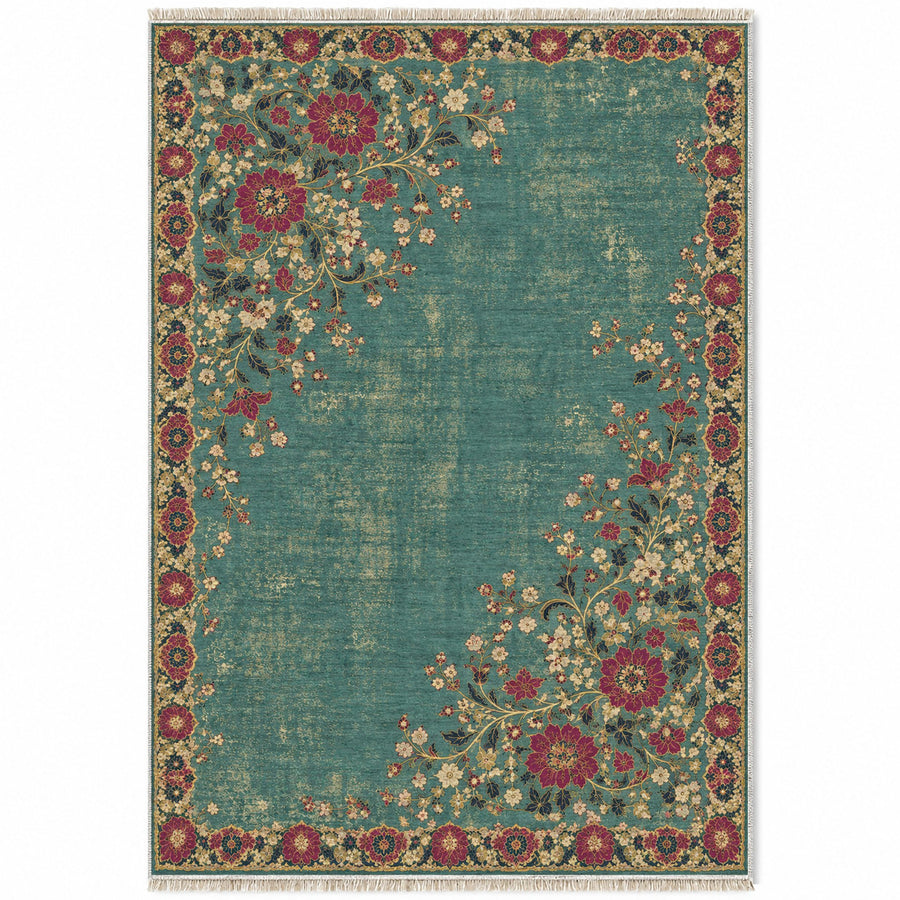 Antique Lace Islands Lagoon & Berry Distressed Washable Rug