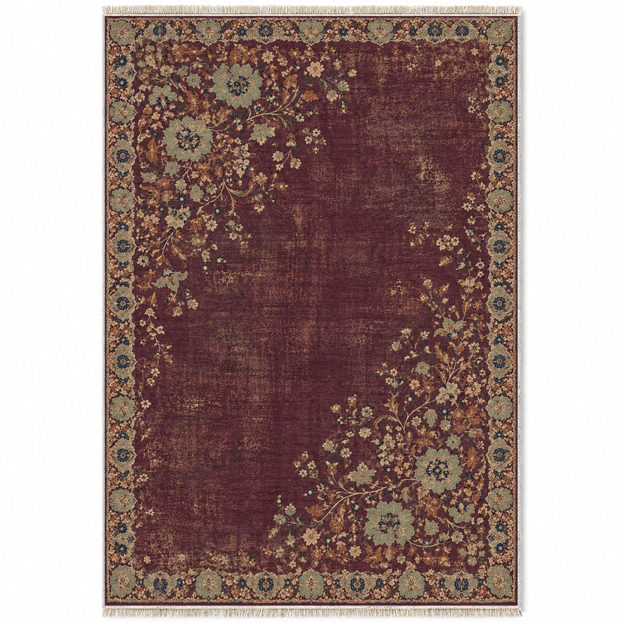 Antique Lace Islands Mulberry & Celadon Distressed Washable Rug