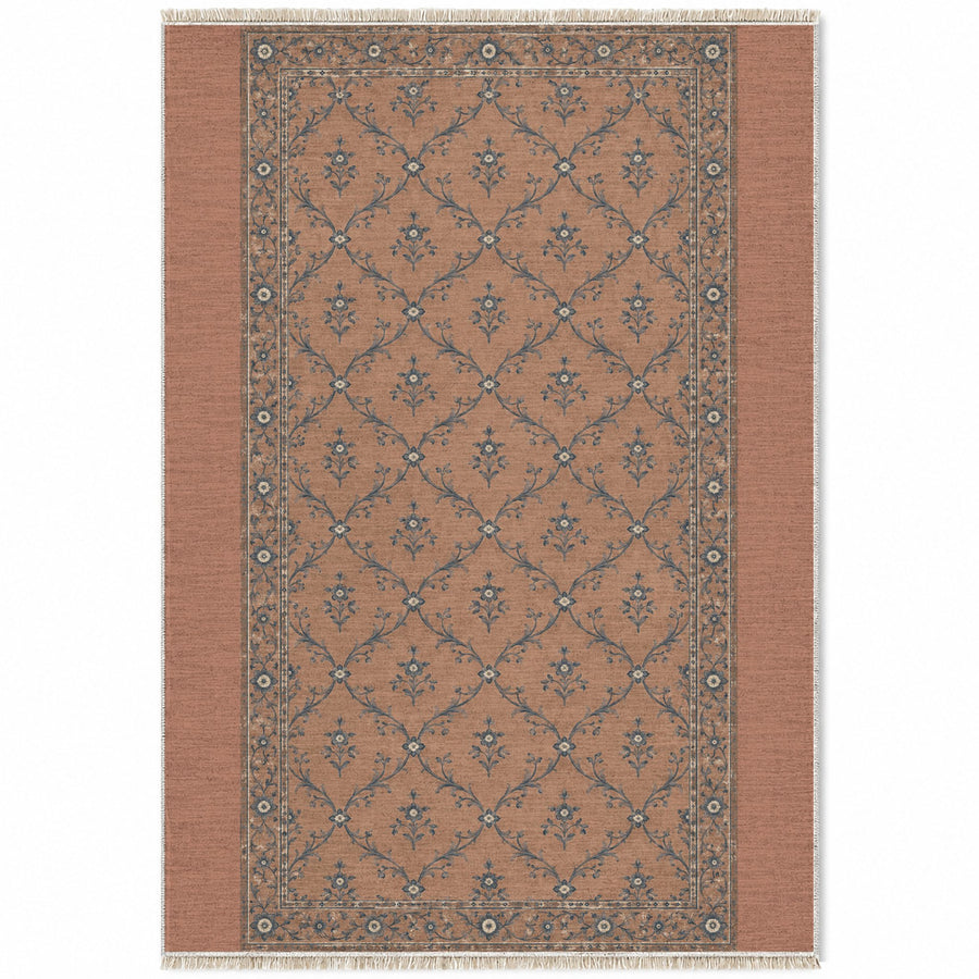 Antique Lattice Clay & Denim Vintage Washable Rug