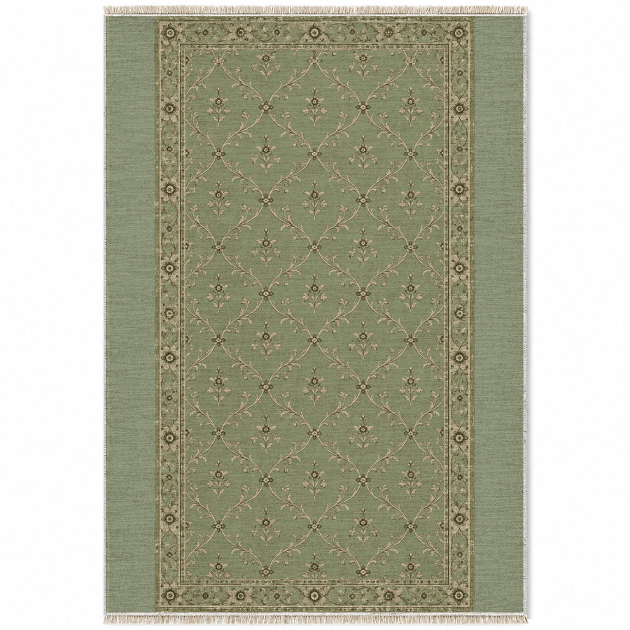 Antique Lattice Sage & Oat Vintage Washable Rug