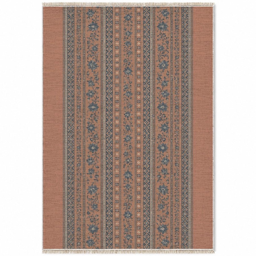 Antique Stripes Clay & Denim Vintage Washable Rug