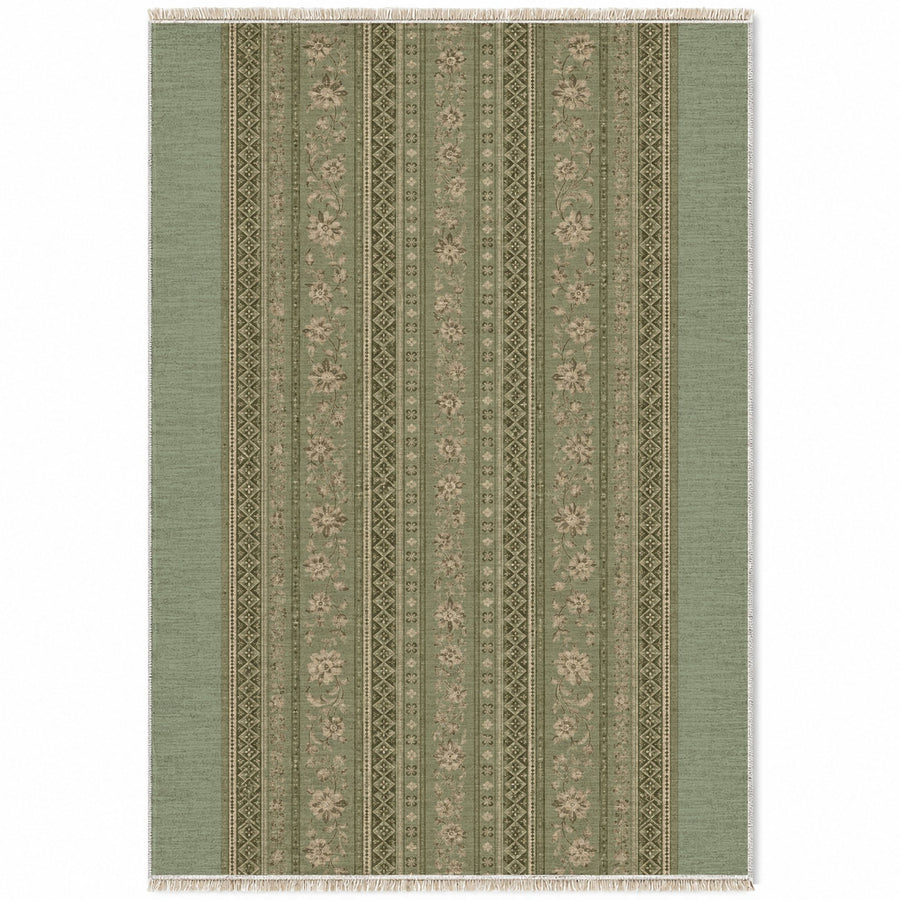 Antique Stripes Sage & Oat Vintage Washable Rug