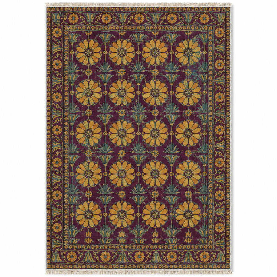 Apadana Rosettes Burgundy & Teal Persian Washable Rug