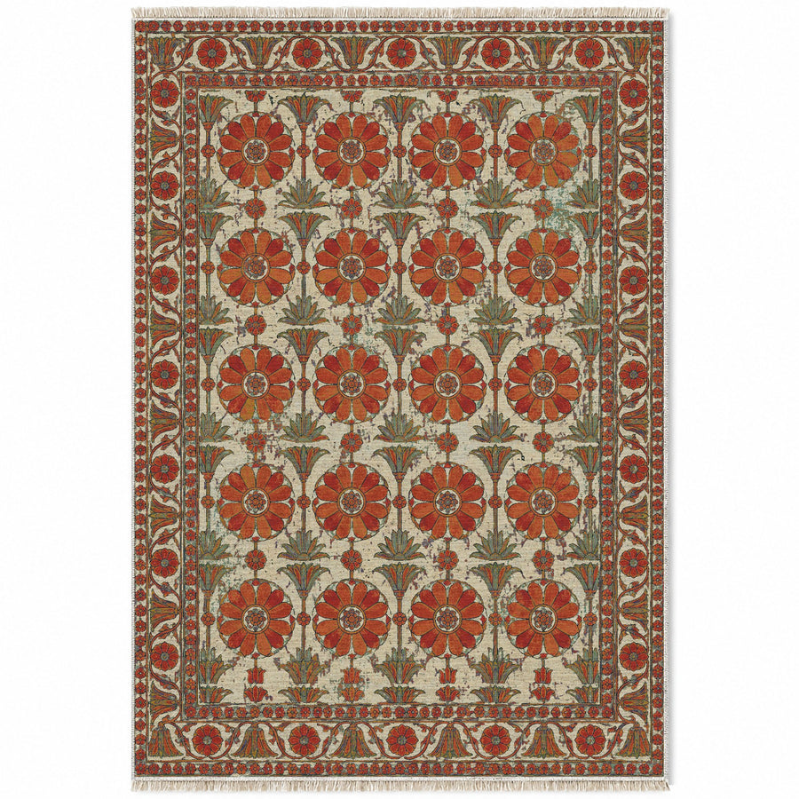 Apadana Rosettes Emerald & Terracotta Persian Washable Rug
