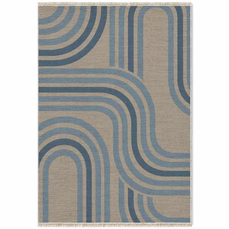 Arc Field Greige & Dusty Blue Organic Washable Rug