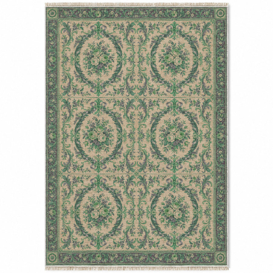 Aubusson Reverie Teal & Plum Distressed Washable Rug