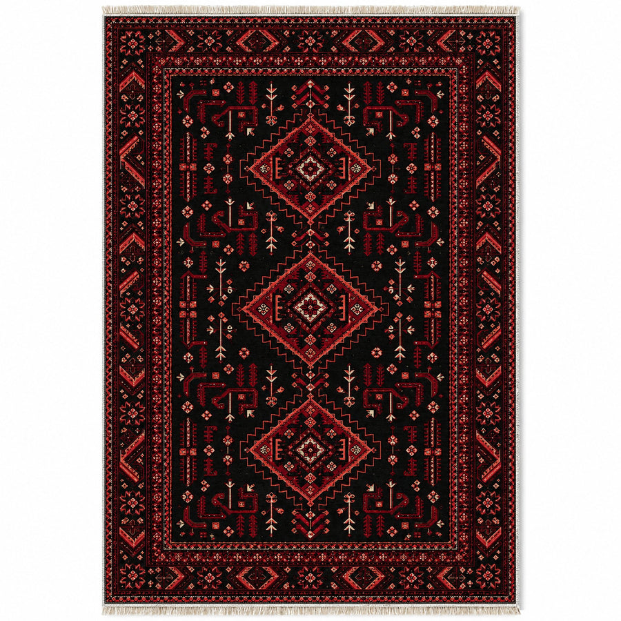 Baluch Diamond Black Afghan Washable Rug