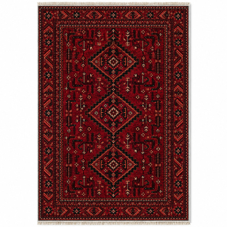 Baluch Diamond Burgundy Afghan Washable Rug