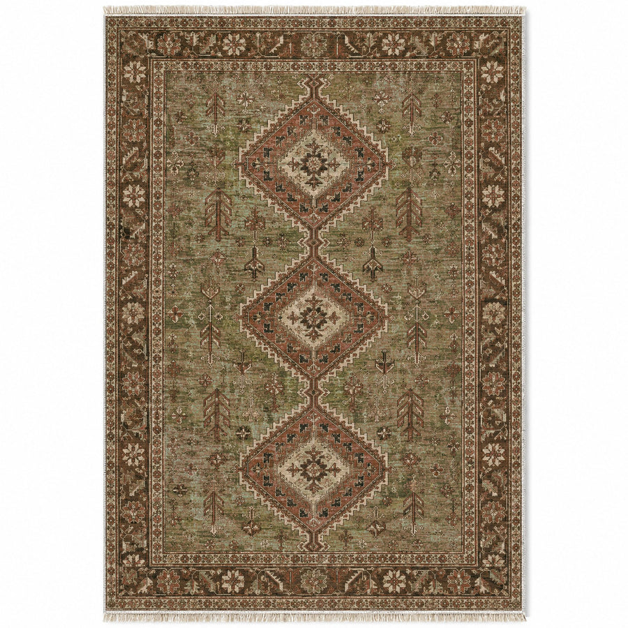 Baluch Diamond Clay & Sage Afghan Washable Rug