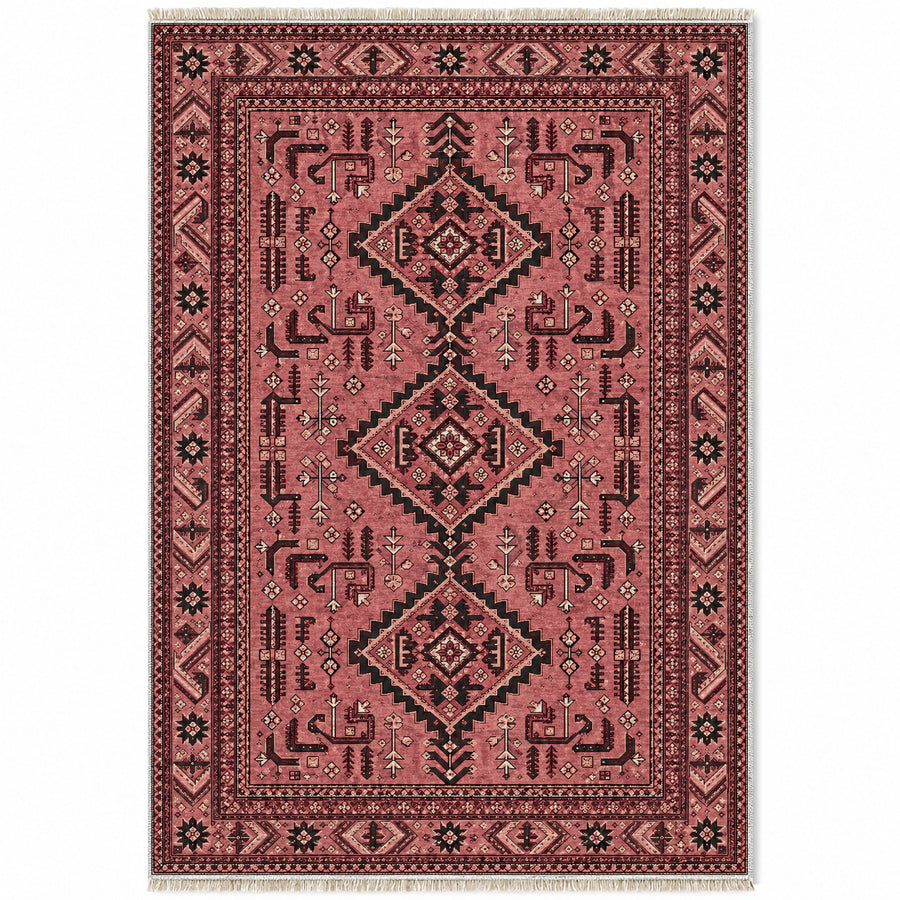 Baluch Diamond Faded Pink Afghan Washable Rug