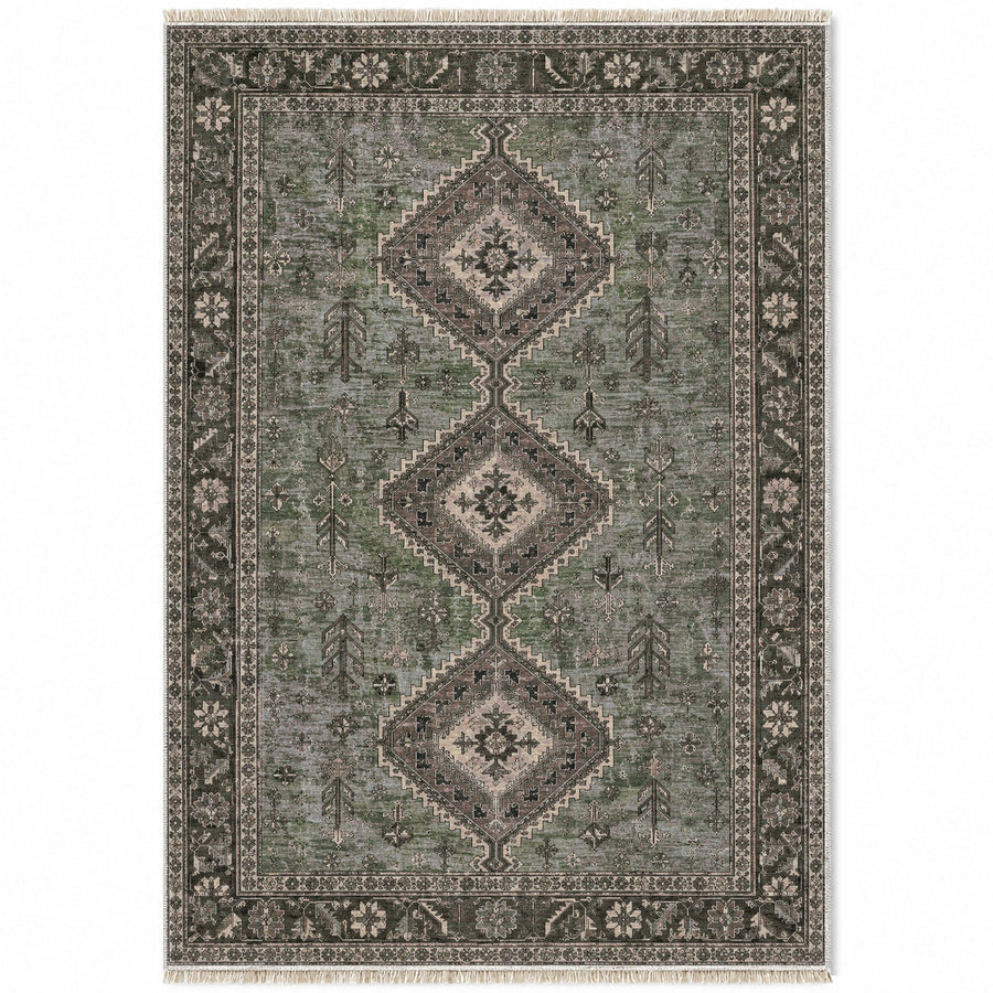 Baluch Diamond Graphite & Linen Afghan Washable Rug