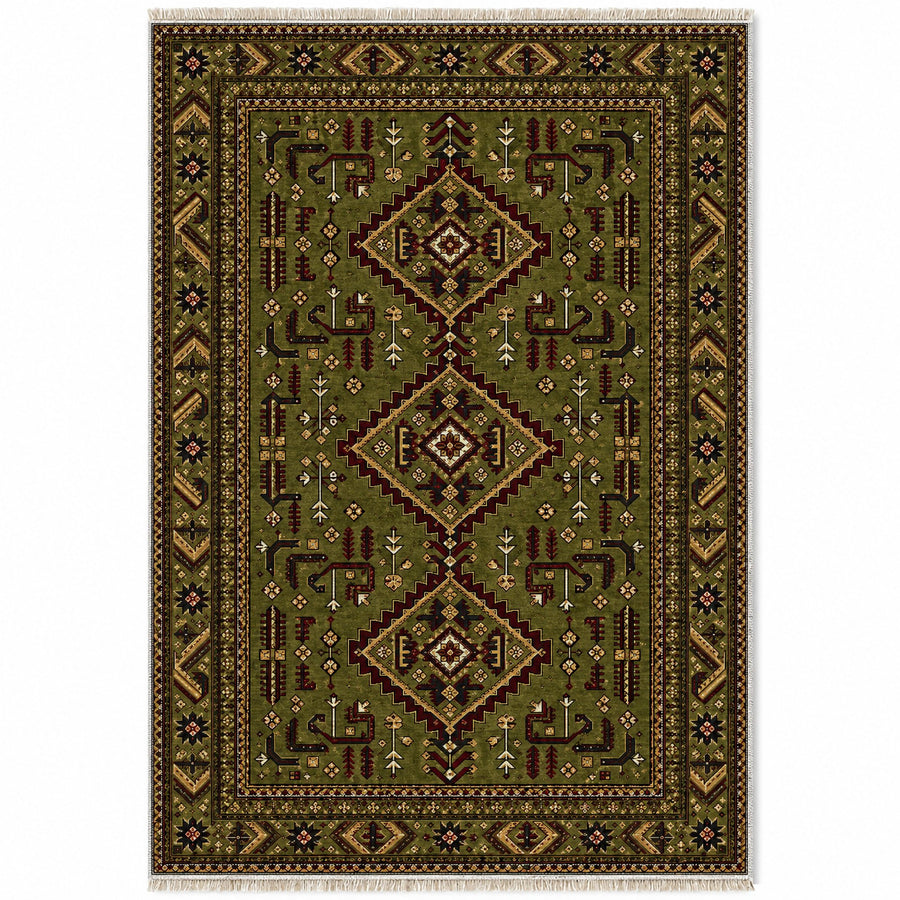 Baluch Diamond Olive Green Afghan Washable Rug