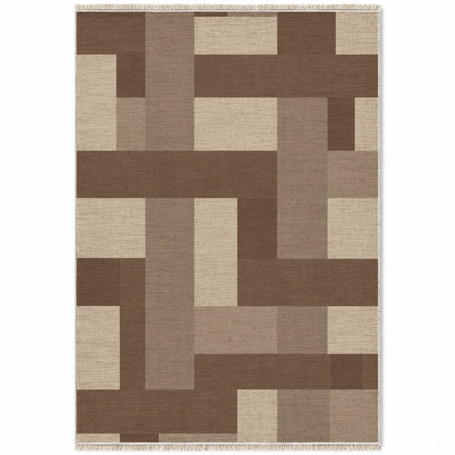 Basket Rhythm Cocoa & Taupe Textured Washable Rug