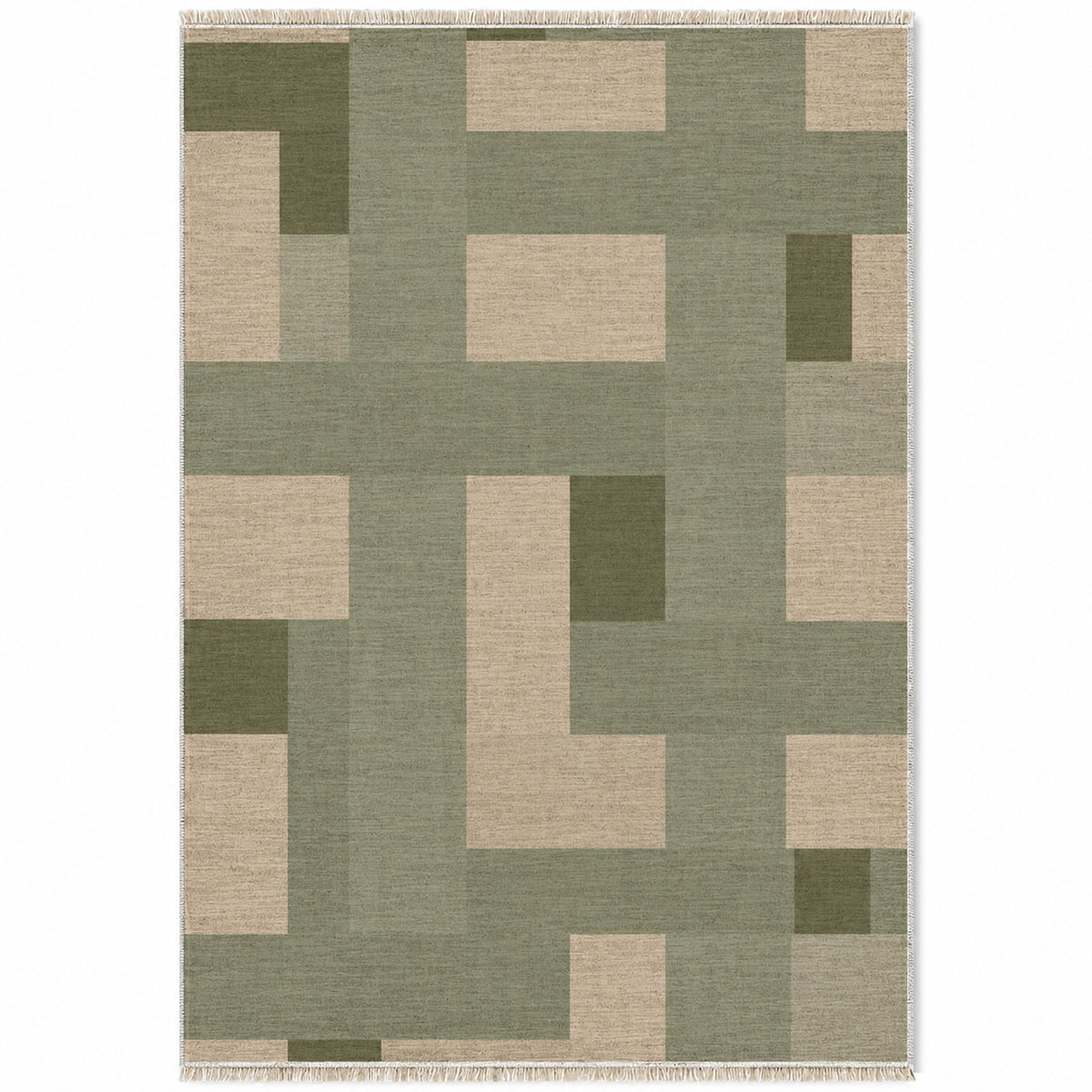 Basket Rhythm Sage & Oat washable rug top view