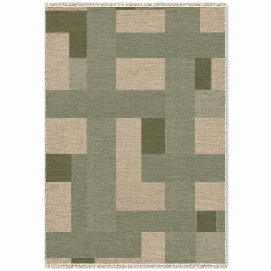 Basket Rhythm Sage & Oat Textured Washable Rug