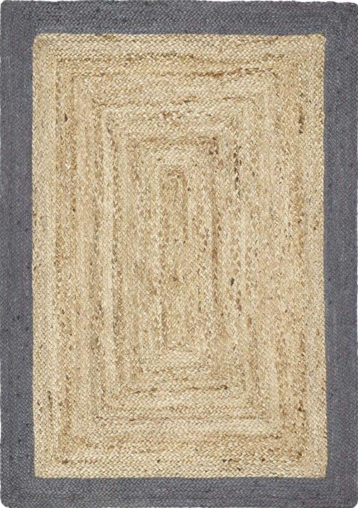 Bordered Grey Jute Rug — top view