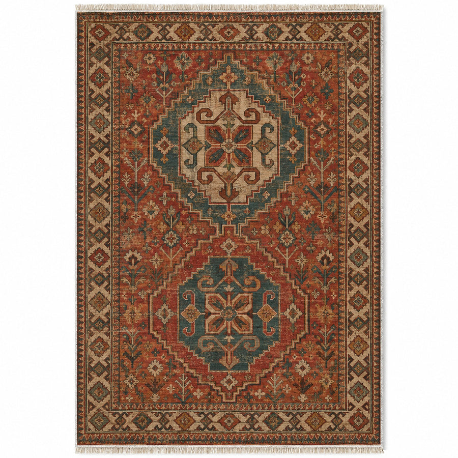 Bergama Twin Octagons Brown Anatolian Washable Rug