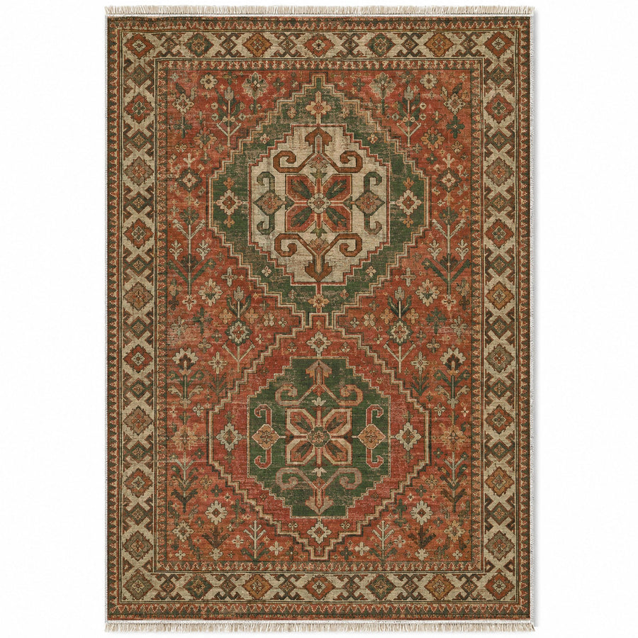 Bergama Twin Octagons Clay & Sage Anatolian Washable Rug