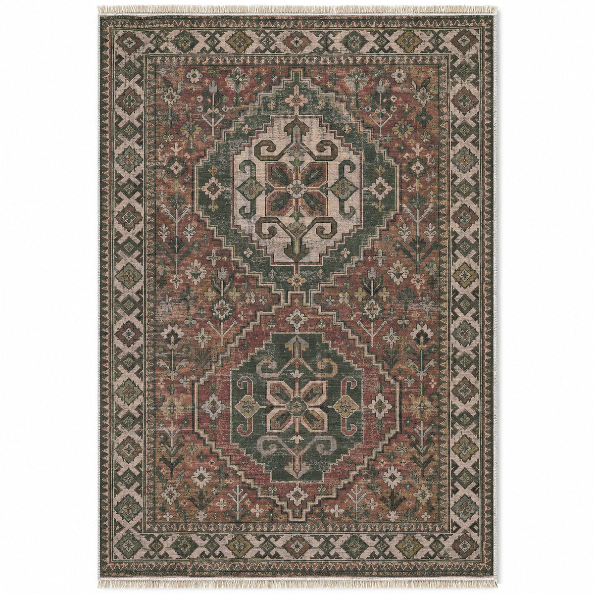 Bergama Twin Octagons Graphite & Linen washable rug top view