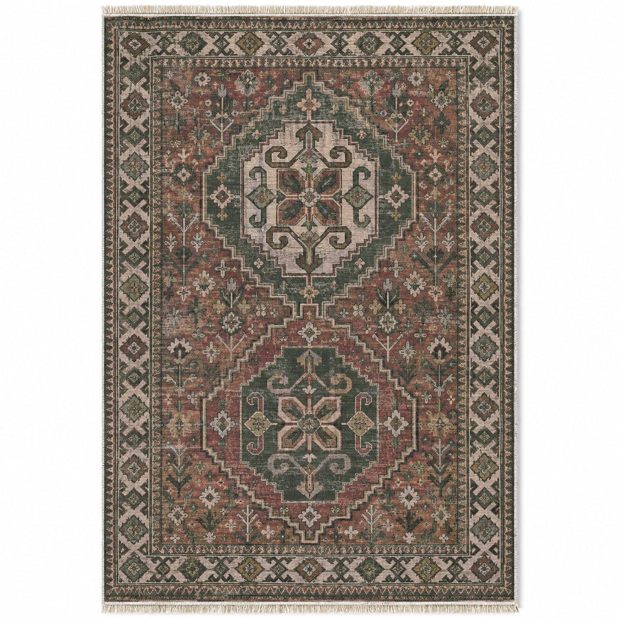 Bergama Twin Octagons Graphite & Linen Anatolian Washable Rug