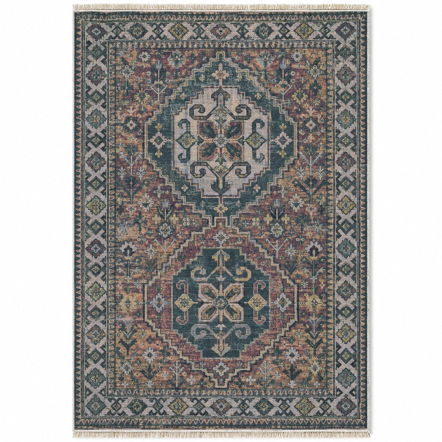 Bergama Twin Octagons Mineral Blue Anatolian Washable Rug