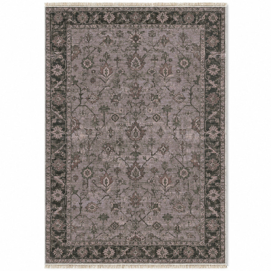 Beshir Garden Graphite & Linen Afghan Washable Rug