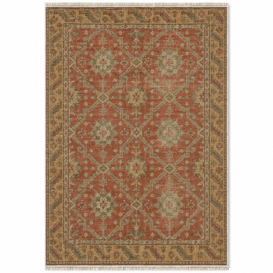 Beysehir Stars Clay & Sage Seljuk Washable Rug