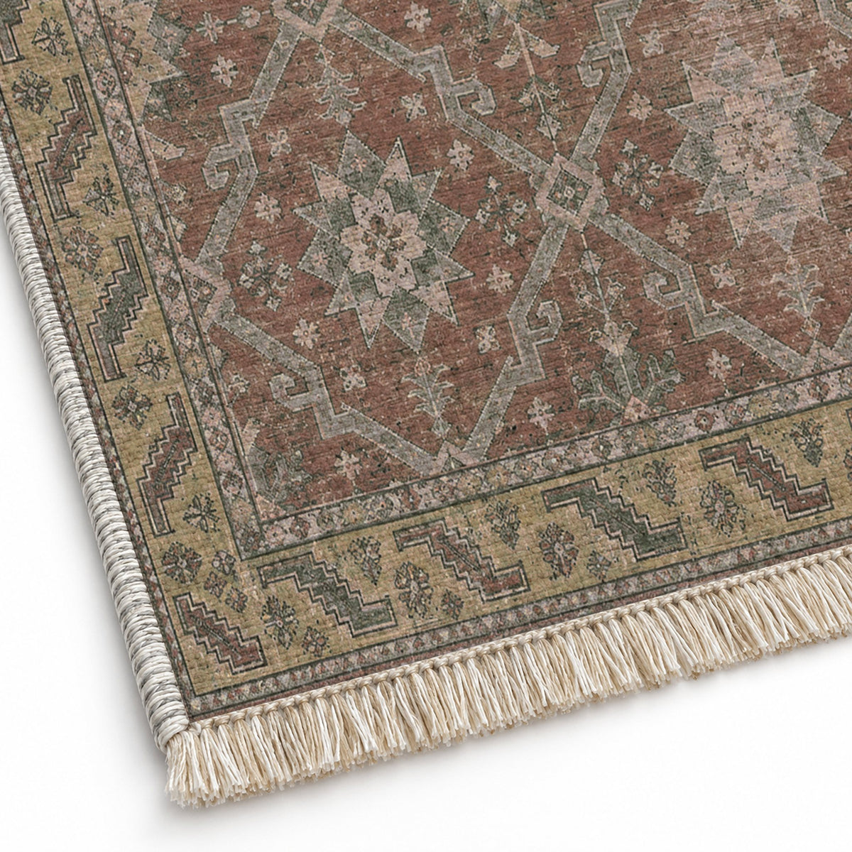 Beysehir Stars Graphite & Linen washable rug close-up of the printed chenille