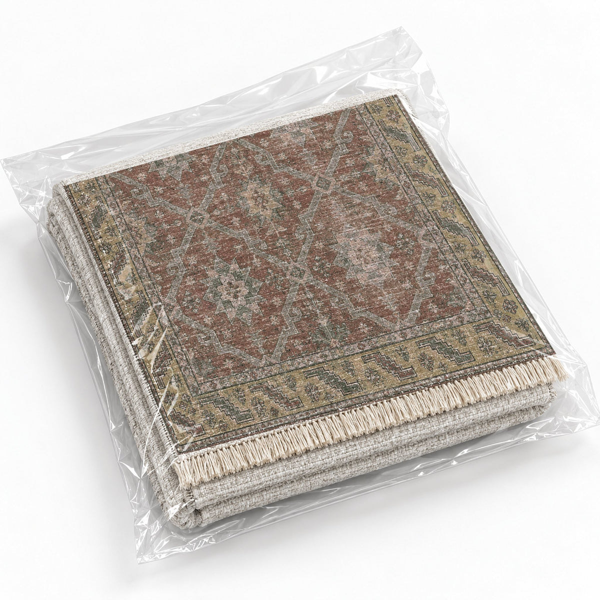 Beysehir Stars Graphite & Linen washable rug rolled and packaged