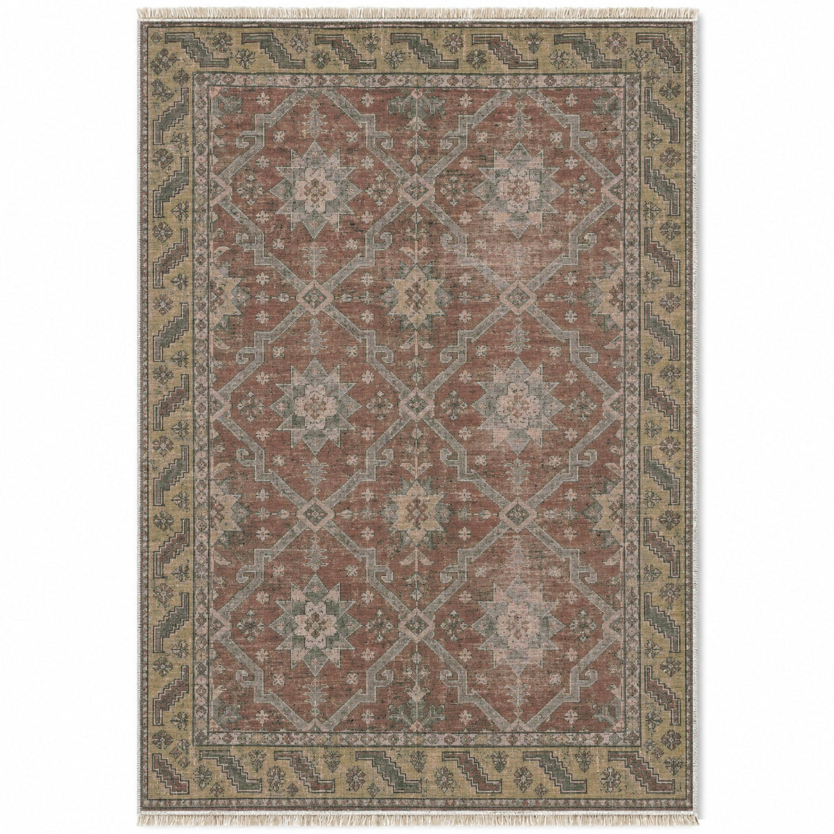 Beysehir Stars Graphite & Linen washable rug top view