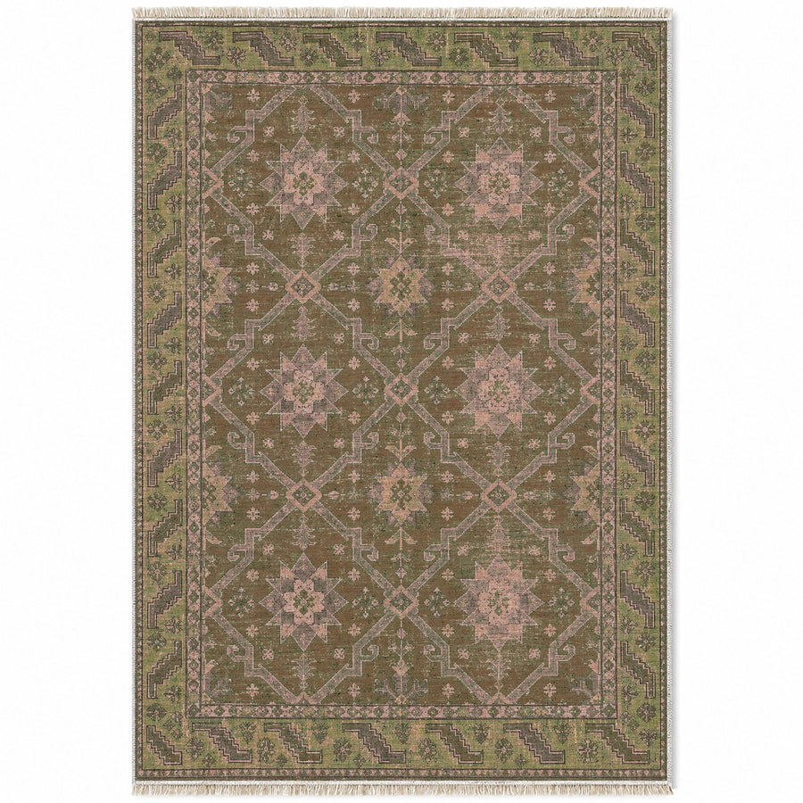 Beysehir Stars Rose & Olive Seljuk Washable Rug