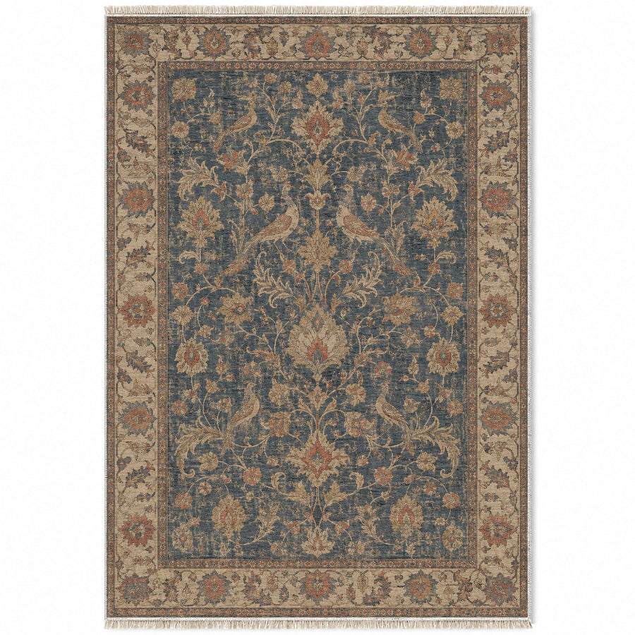 Bird Arabesque Grey & Brown Ushak Washable Rug