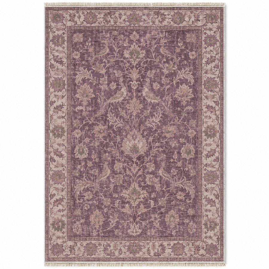 Bird Arabesque Rose & Olive Ushak Washable Rug