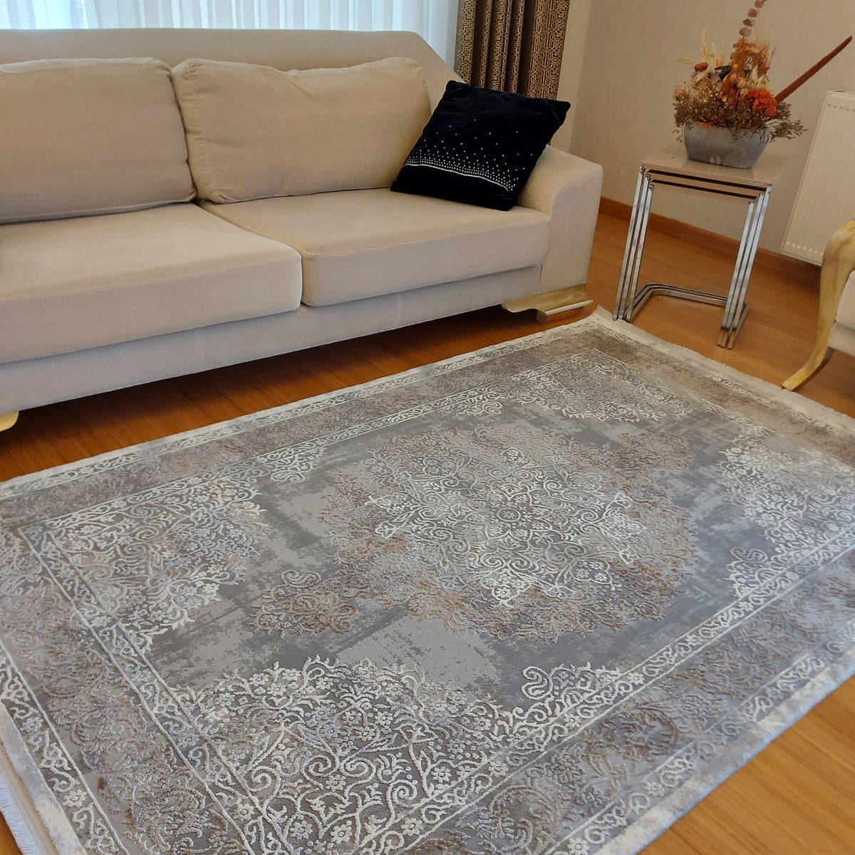 Blue & Grey Vintage Medallion Area Rug 1425 top view