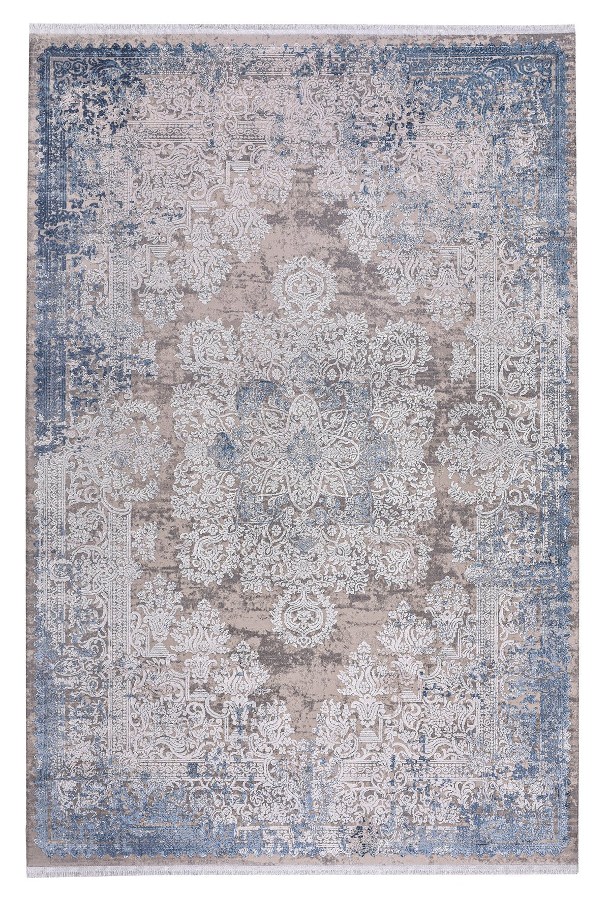 Blue & Ivory Distressed Medallion Area Rug 9304 top view