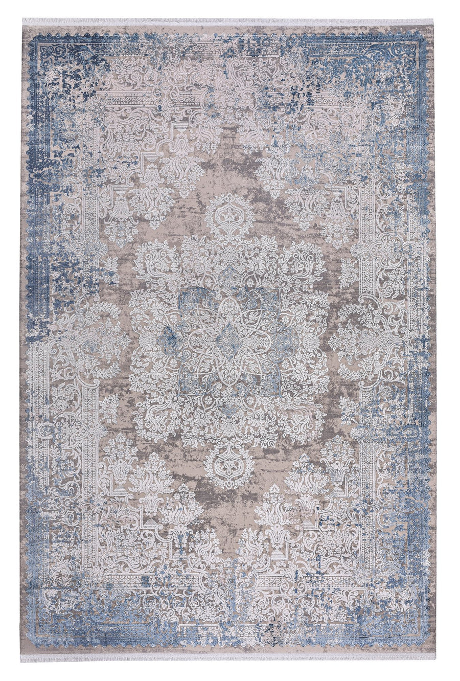 Blue & Ivory Distressed Medallion Area Rug | Biblos 9304