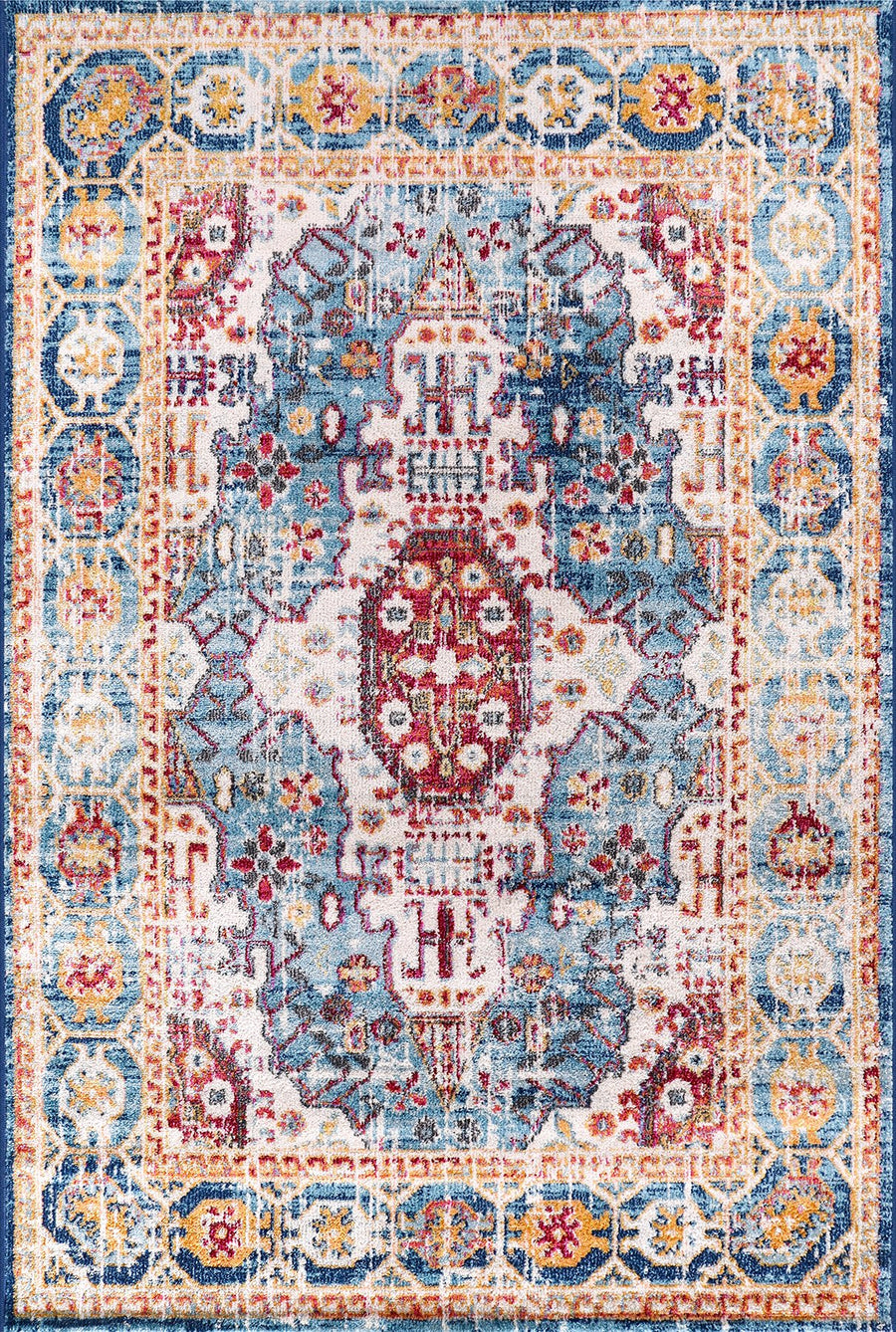 Blue & Multicolour Vintage Medallion Rug | Vintage 7664