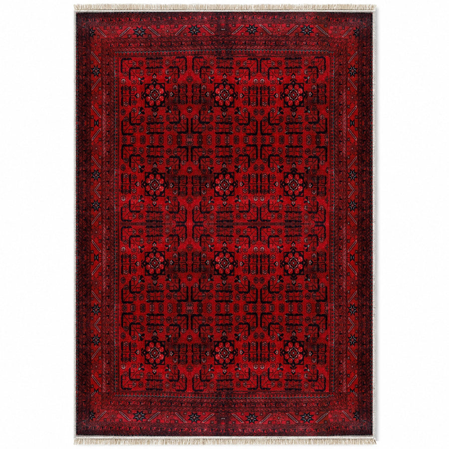 Bokhara Gul Red Afghan Washable Rug