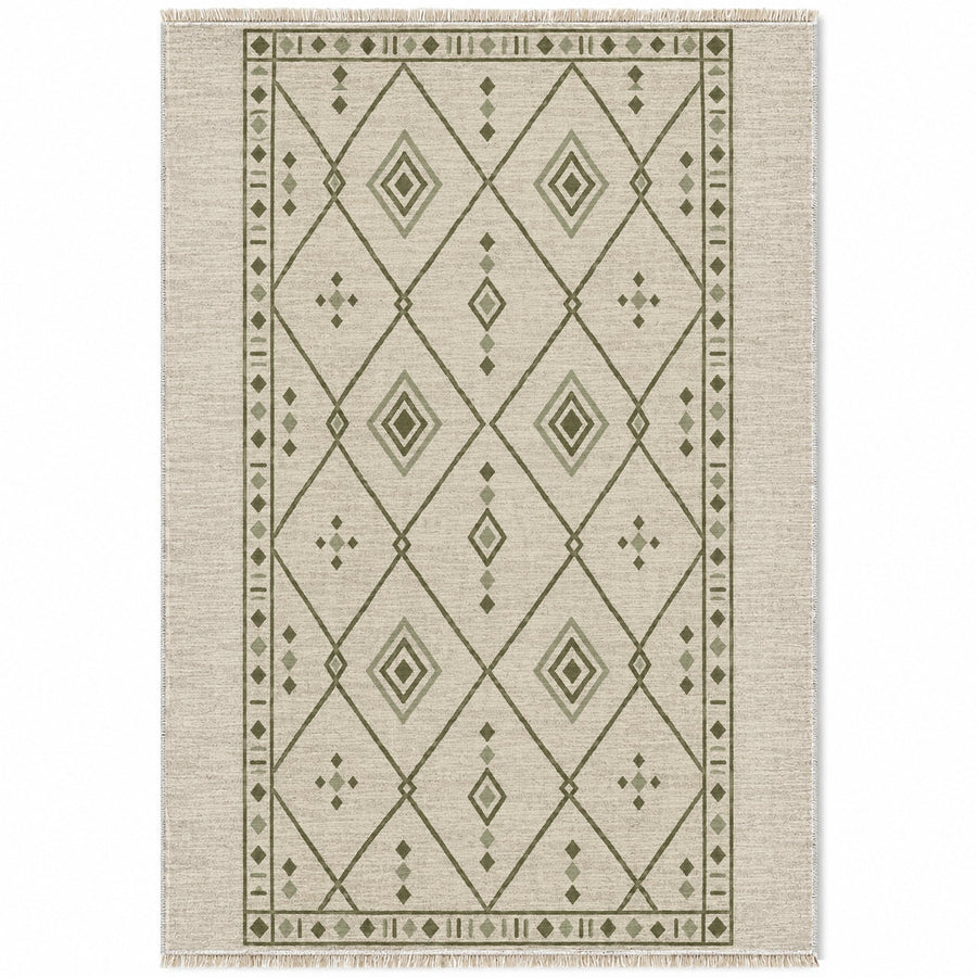 Bordered Berber Ivory & Olive Washable Rug