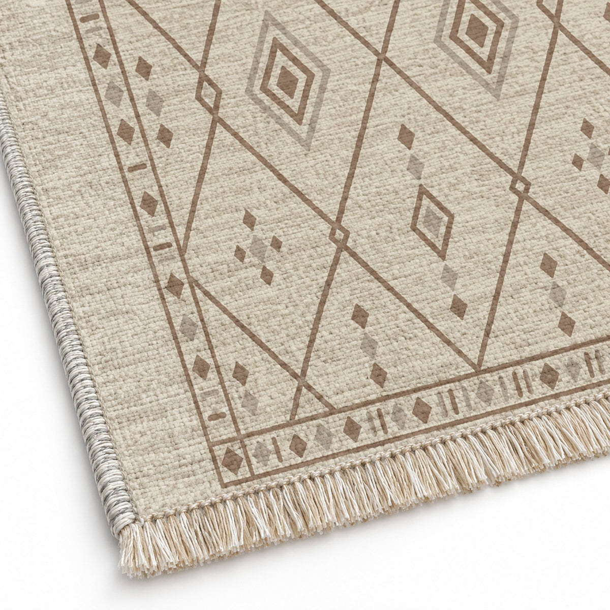 Bordered Berber Ivory & Taupe washable rug close-up of the printed chenille