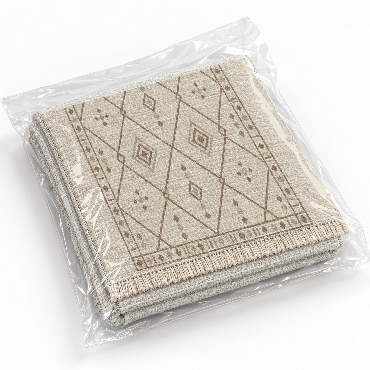 Bordered Berber Ivory & Taupe washable rug rolled and packaged