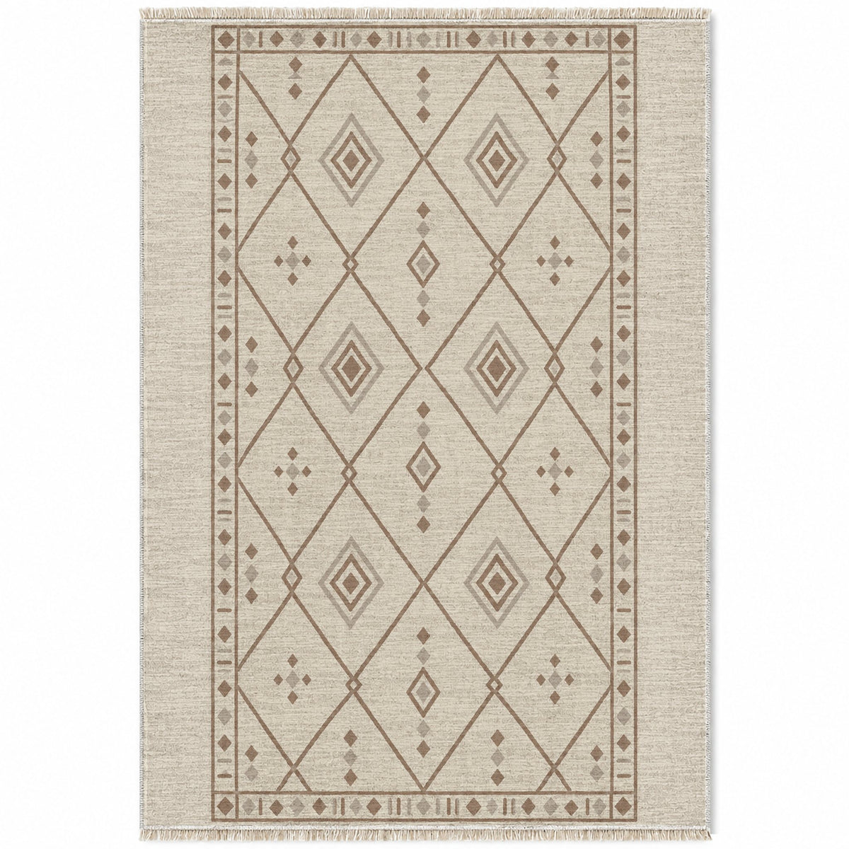 Bordered Berber Ivory & Taupe washable rug top view