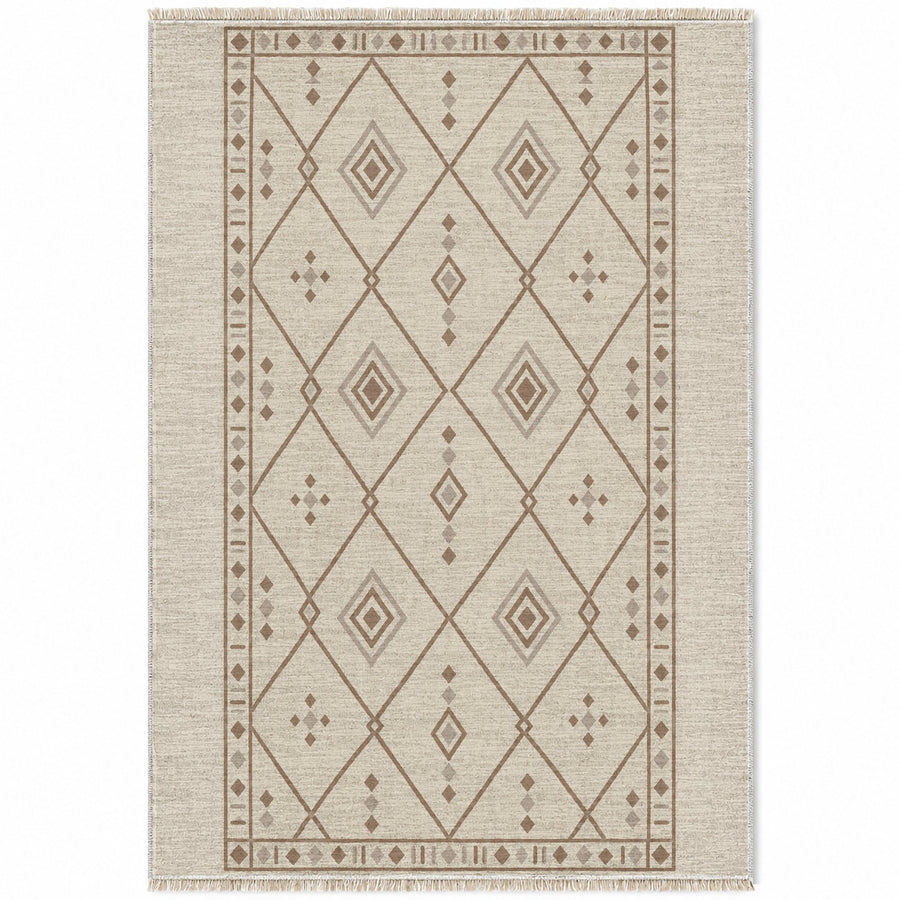Bordered Berber Ivory & Taupe Washable Rug