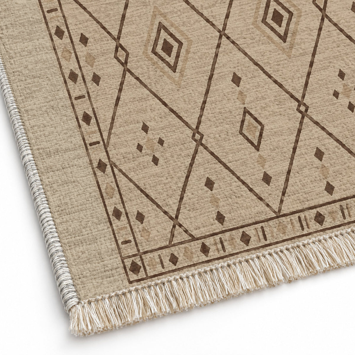 Bordered Berber Oat & Cocoa washable rug close-up of the printed chenille