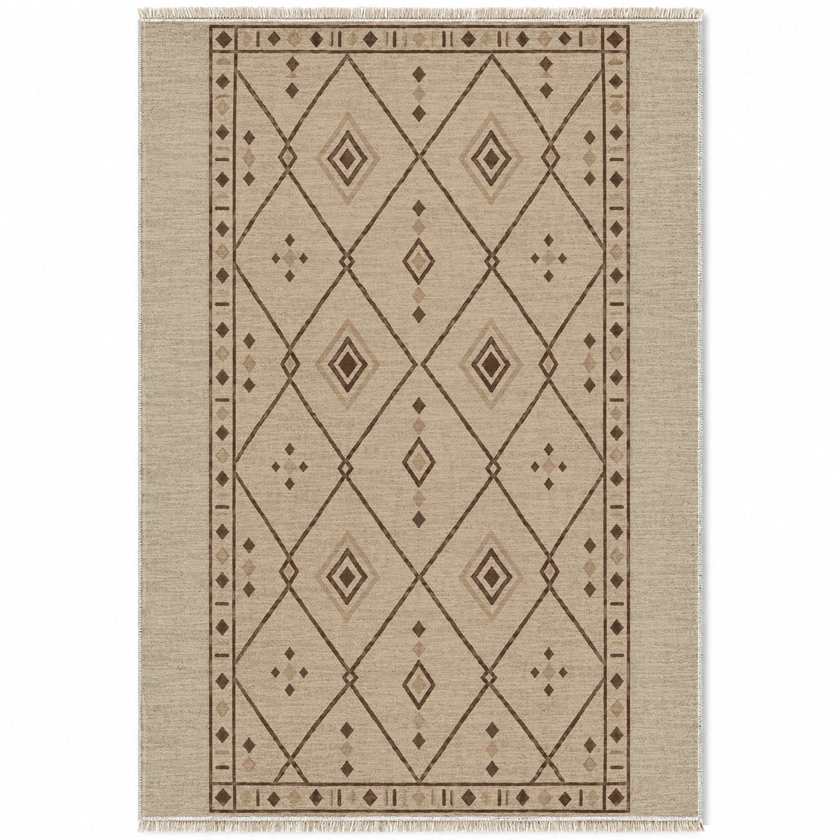 Bordered Berber Oat & Cocoa washable rug top view