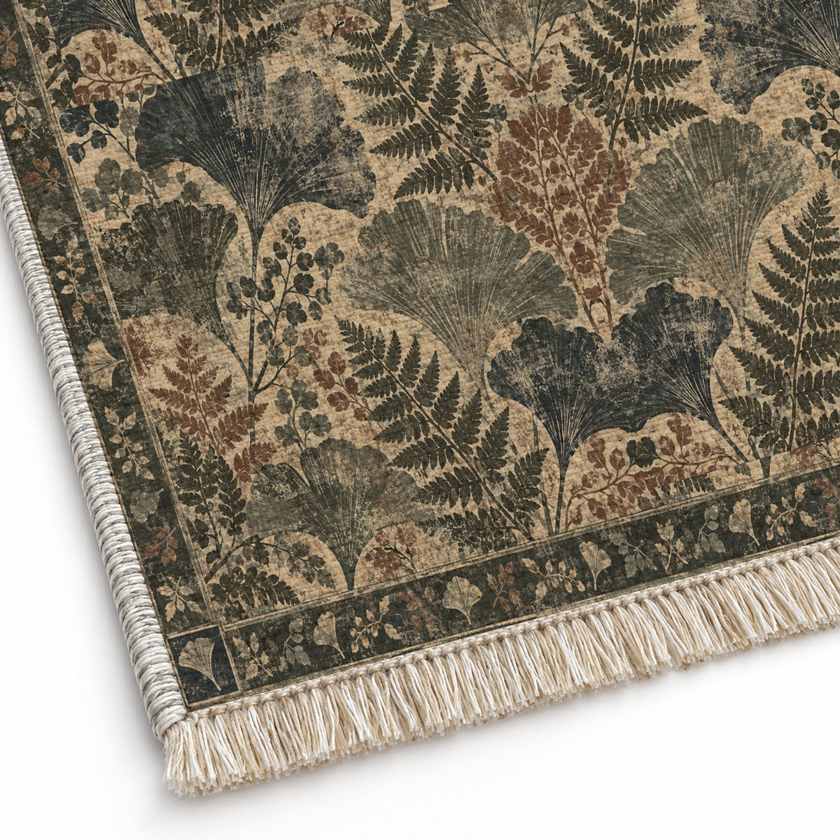 Botanical Silhouette Quiet Neutral washable rug close-up of the printed chenille