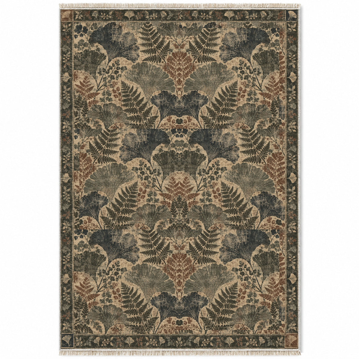Botanical Silhouette Quiet Neutral washable rug top view