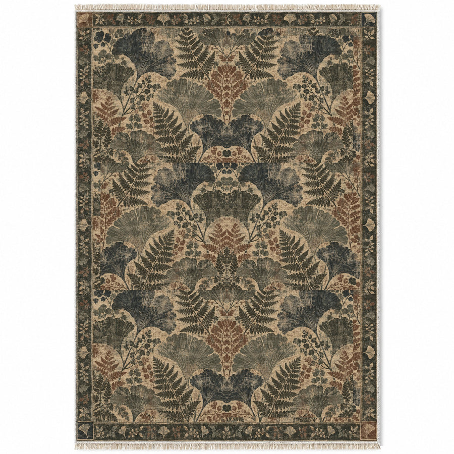 Botanical Silhouette Quiet Neutral Distressed Washable Rug