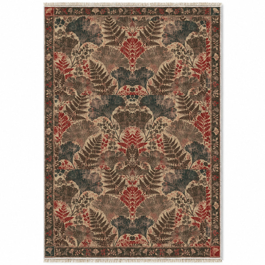 Botanical Silhouette Rose & Mineral Distressed Washable Rug